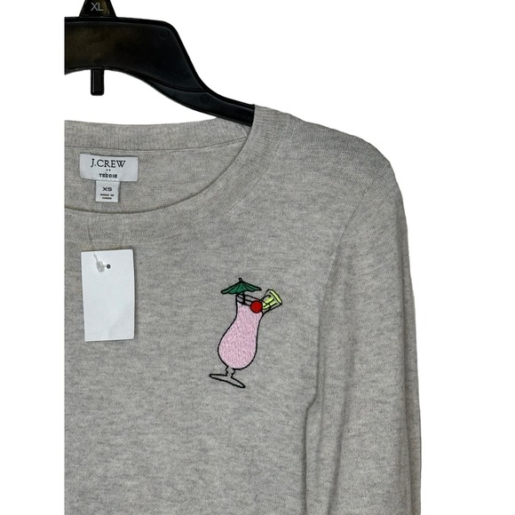 J. Crew Teddie Sweater - Women's Size XS,‎ Gray, Cocktail Logo, 100% Cotton - Picture 4 of 10